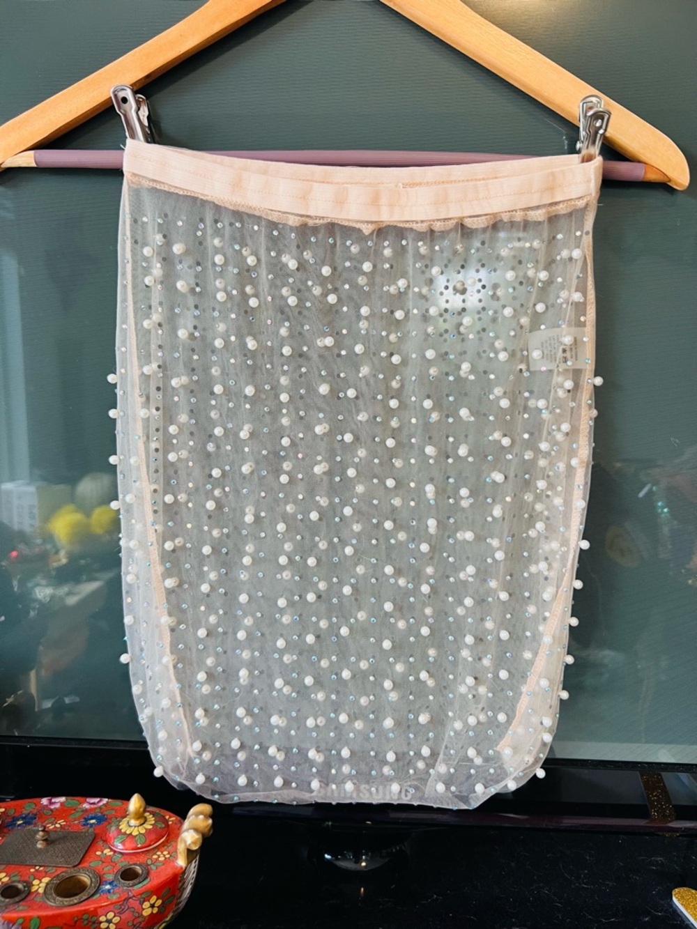 Beach Bunny Blush Pink Pearl swathed Sheer Mini price firm. Like new
